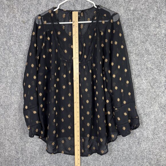 Lucky Brand Shirt Womens Size 2X Black Gold Sheer Boho WhimsiGoth Boho - Picture 5 of 8